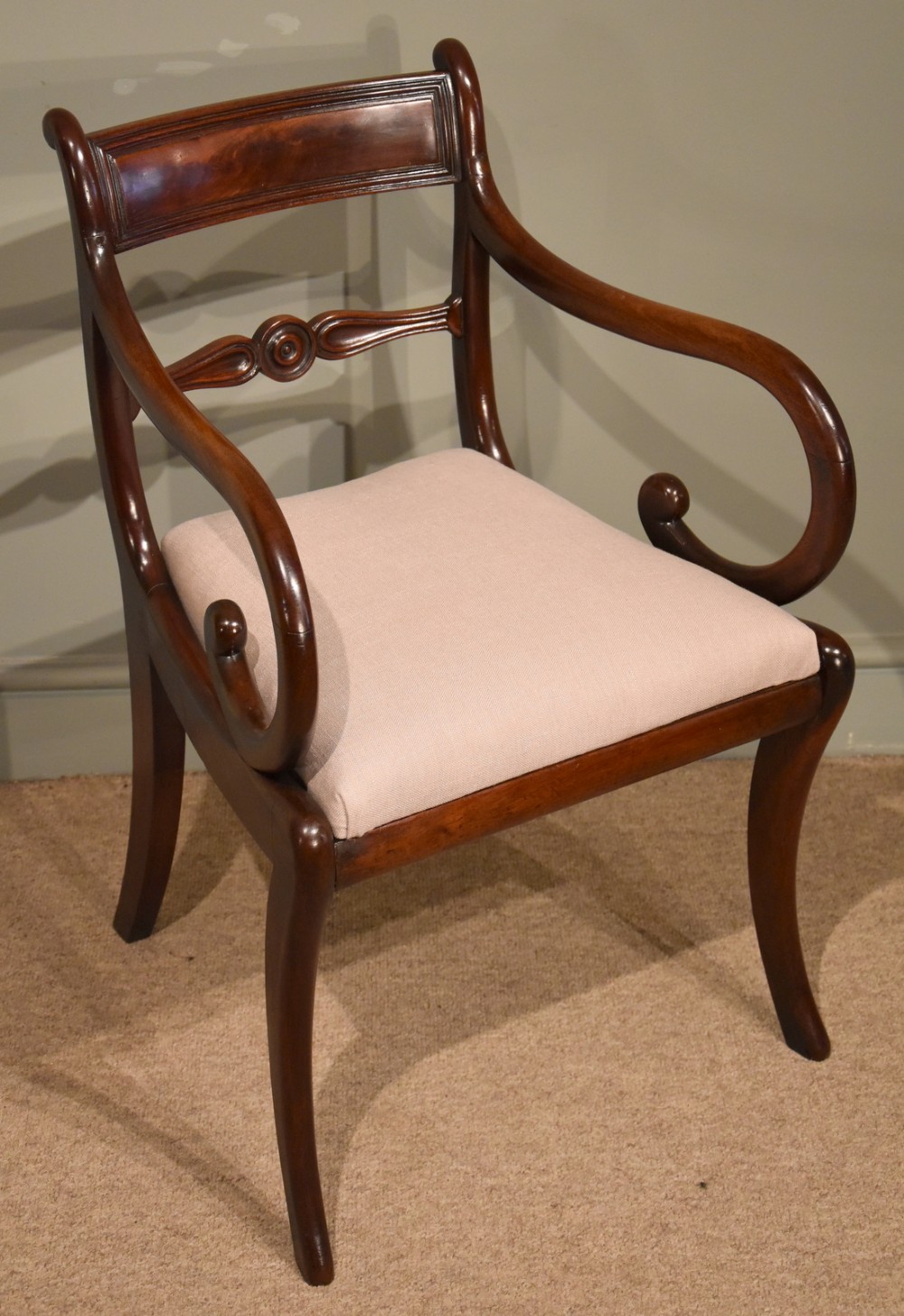An Elegant Regency Mahogany Scroll Armchair