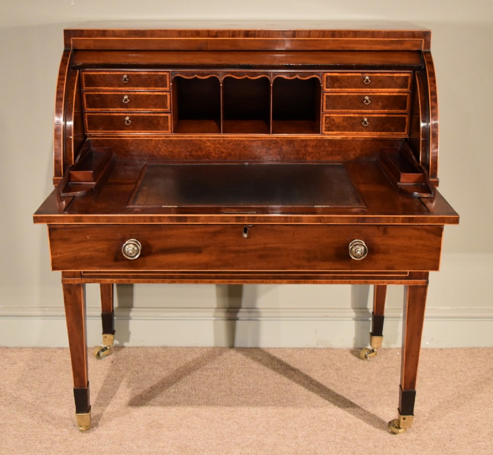 A Superb Quality Sheraton Period Mahogany and Boxwood Cylinder Desk