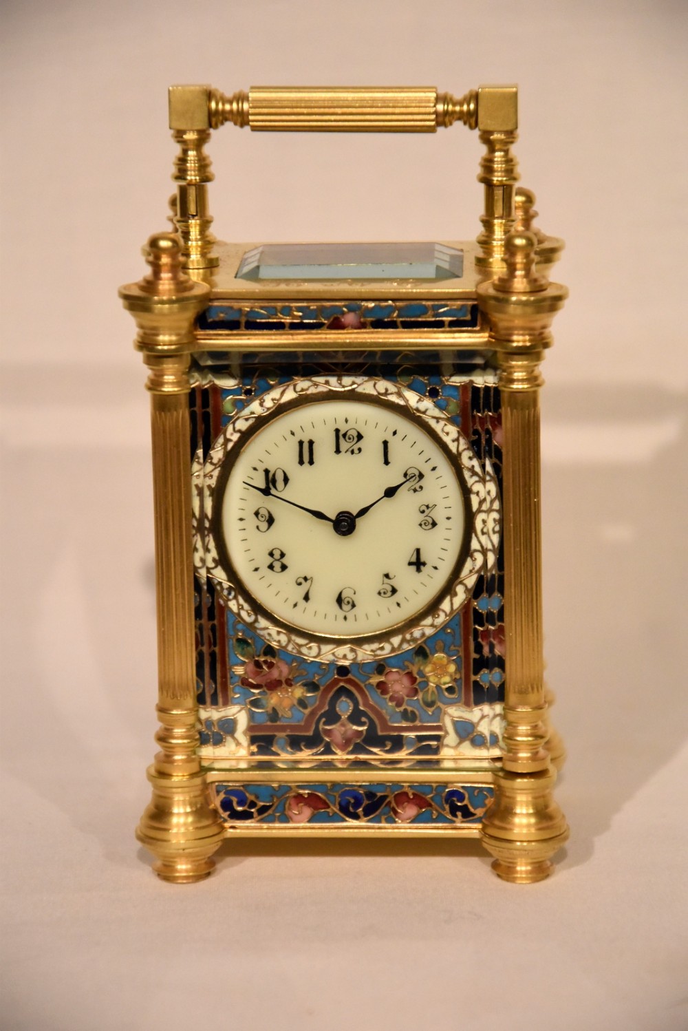 A Champleve Enamel Carriage Timepiece Clock