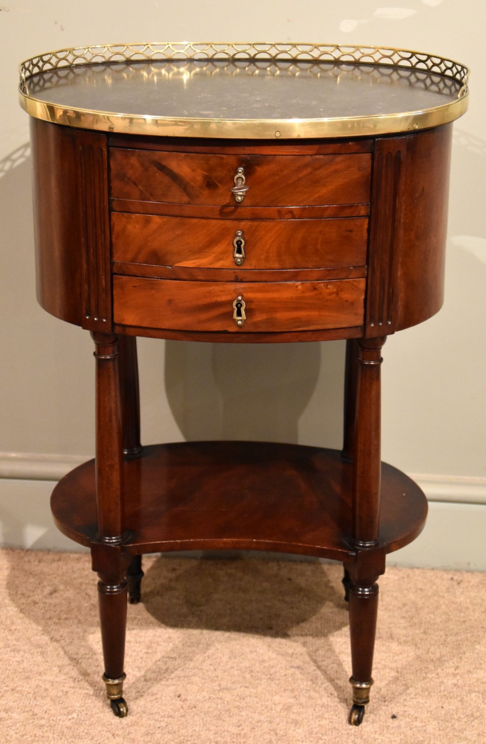 French Mahogany Marble Top Bedside Table