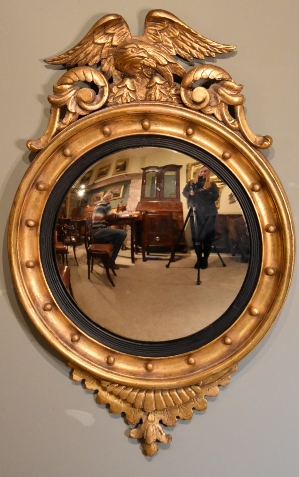 Late 19th Century Giltwood Convex and Eagle Mirror