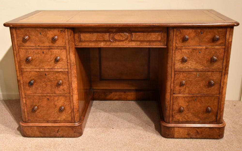 An Elegant Mid 19th Century Walnut Veneered Pedestal Desk 