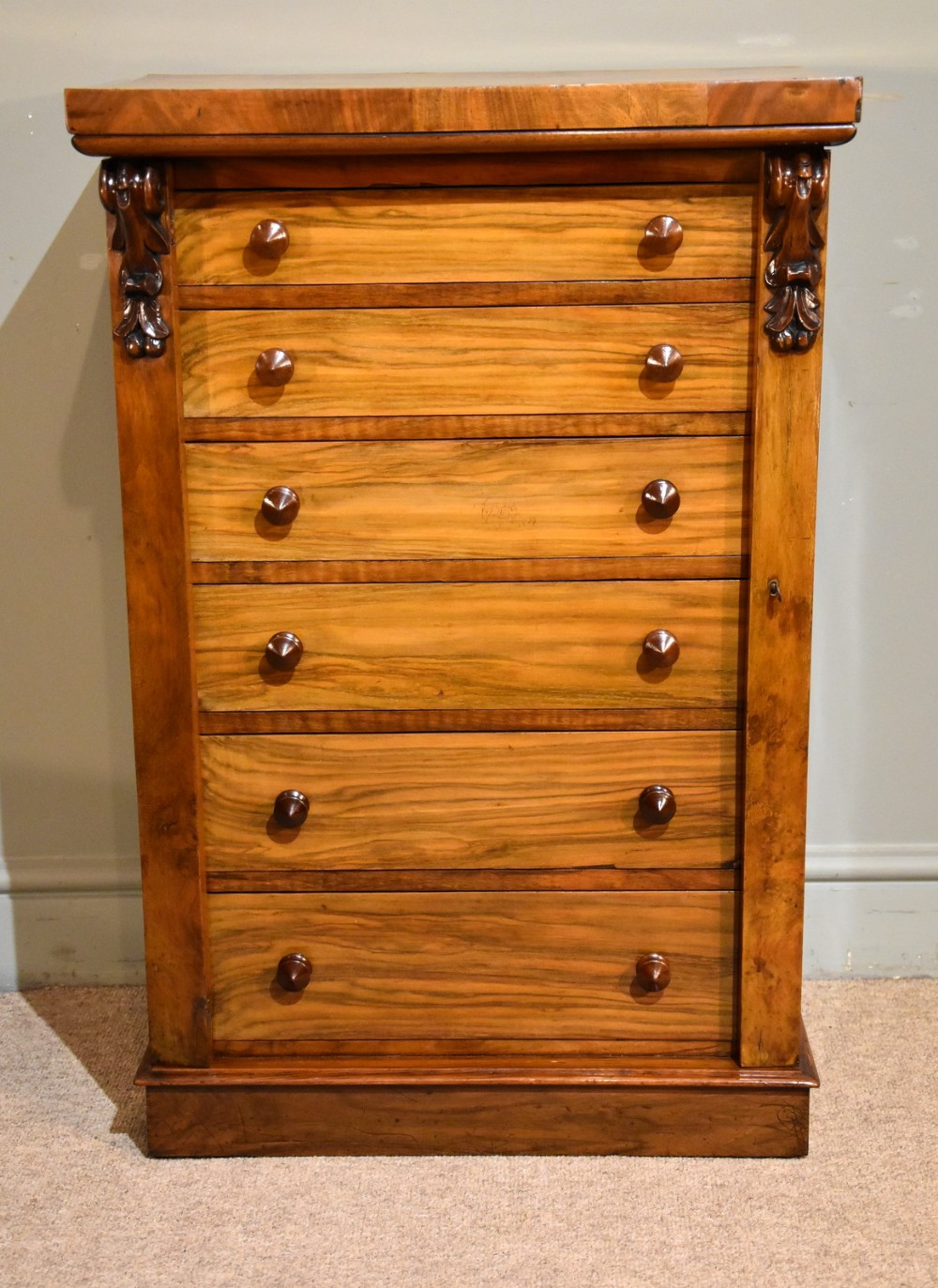 Good Quality Six Drawer Walnut Wellington chest