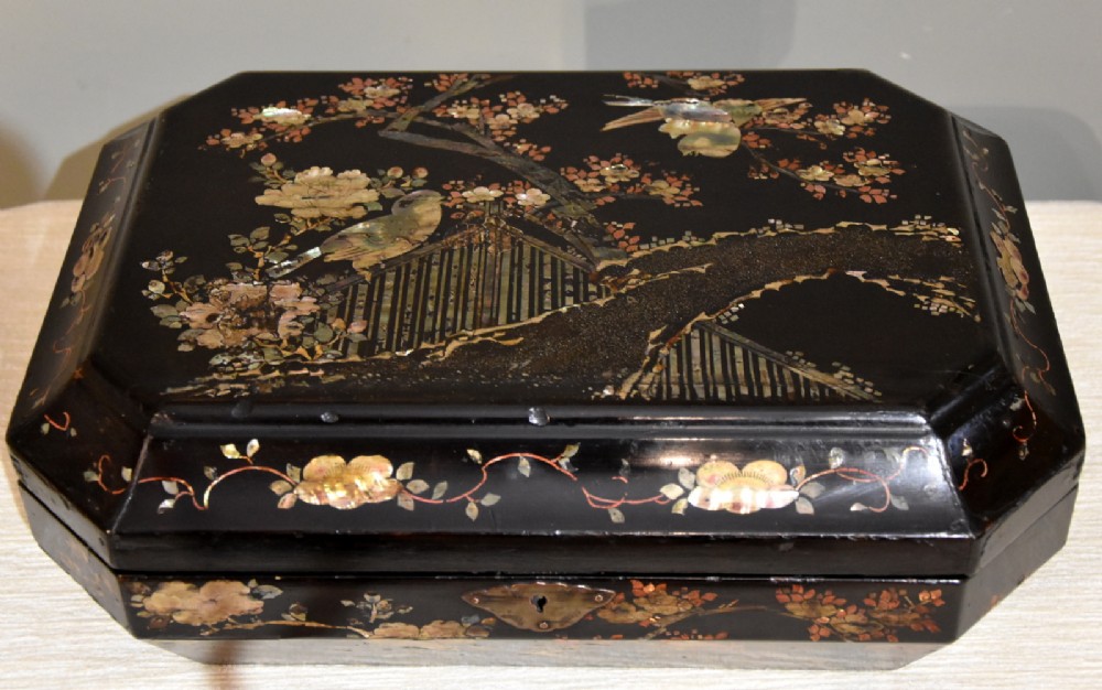 A Mid 19th Century Chinese Export Chinoiserie Sewing Box