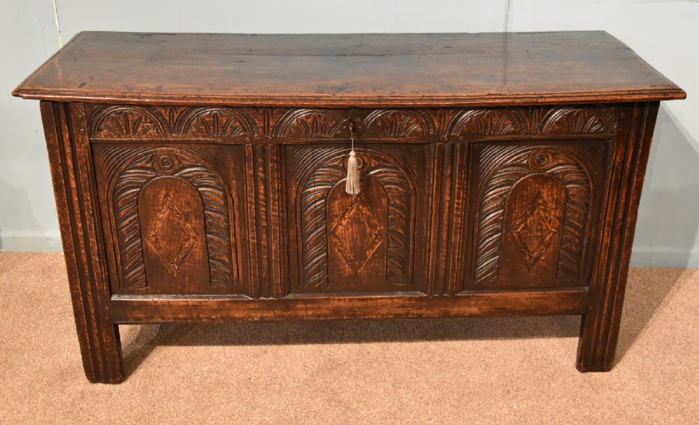 A Superb Late 17th Century Carved Oak Coffer 