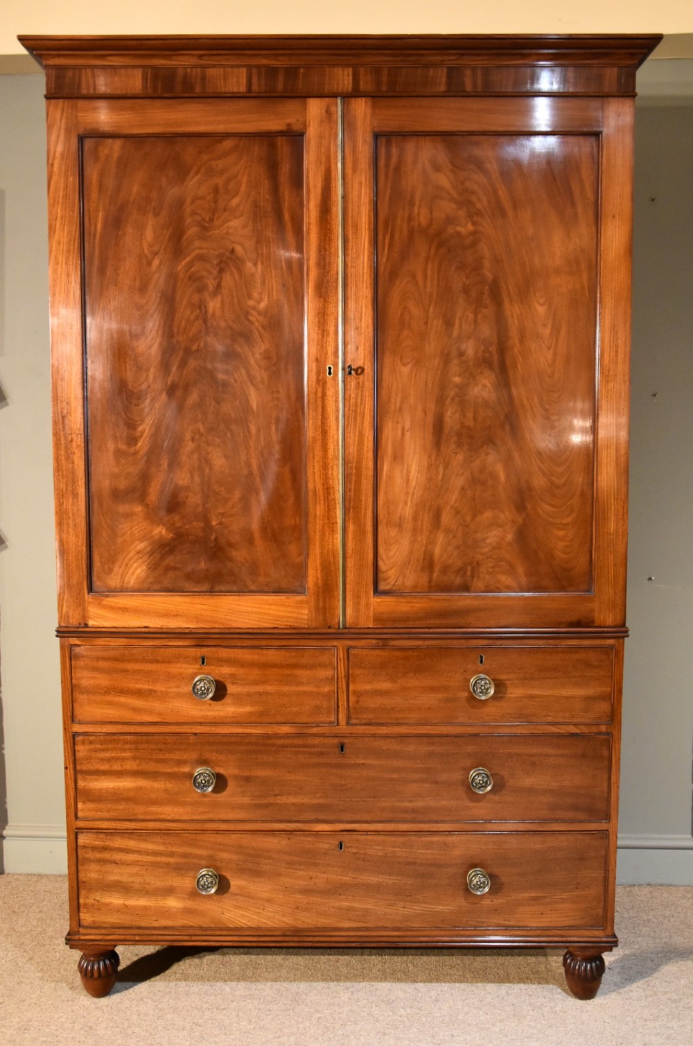 An Excellent Quality Regency Mahogany Linen Press
