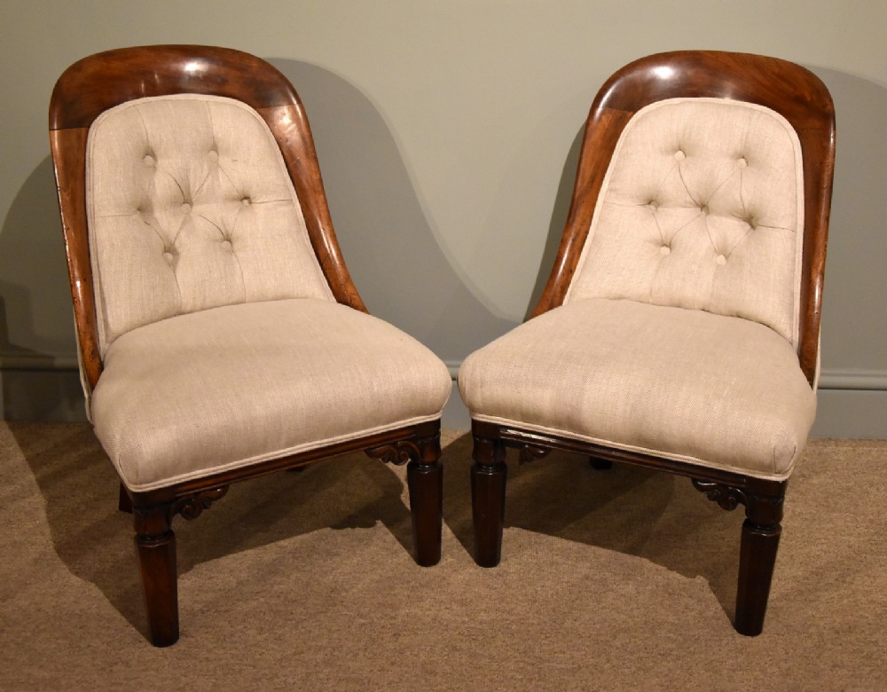 Pair of Comfortable William IV Mahogany Bedroom Chairs