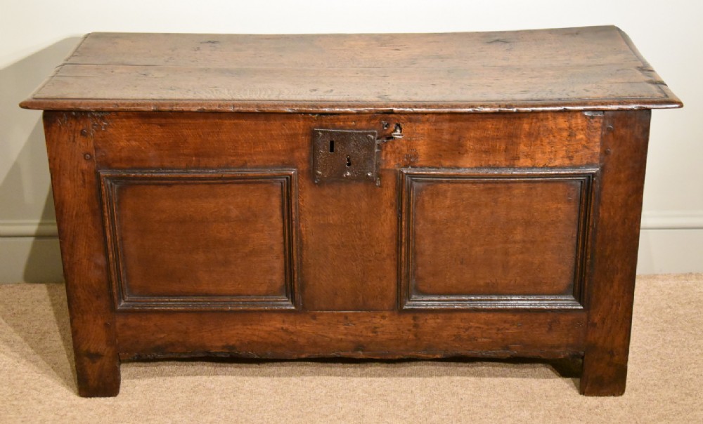 A Small Early 18th Century Oak Two Panelled Coffer