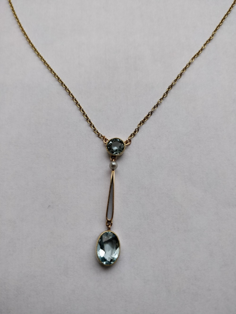 Aquamarine and 15ct Gold Necklace Pendant Victorian View III