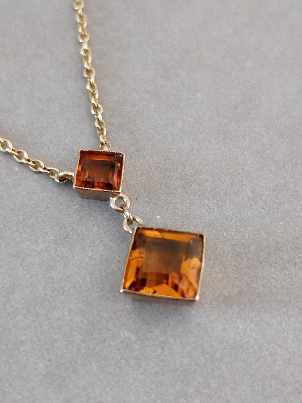 Art Deco 9ct Gold Necklace Pendant Citrine View IV