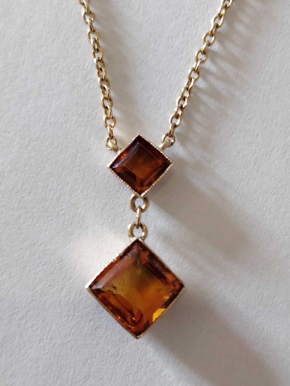 Art Deco 9ct Gold Necklace Pendant Citrine View VI