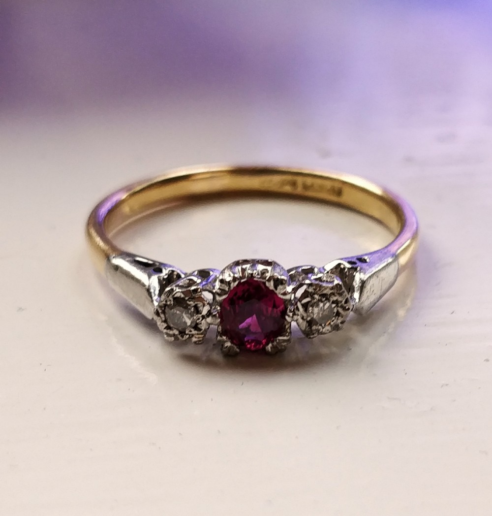 Art Deco 18ct Diamond Platinum Ruby Ring View IV