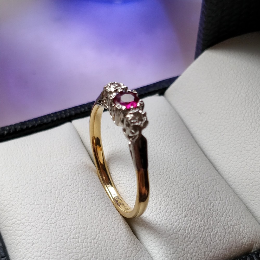 Art Deco 18ct Diamond Platinum Ruby Ring View VI