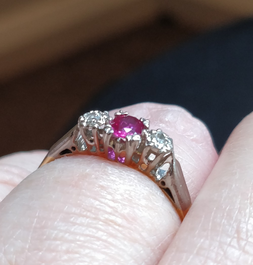 Art Deco 18ct Diamond Platinum Ruby Ring View VII
