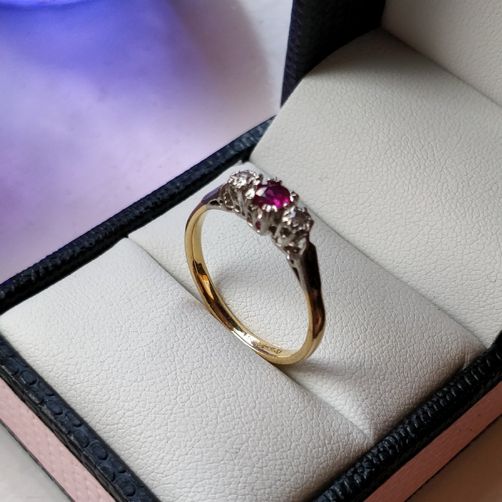 Art Deco 18ct Diamond Platinum Ruby Ring View VIII