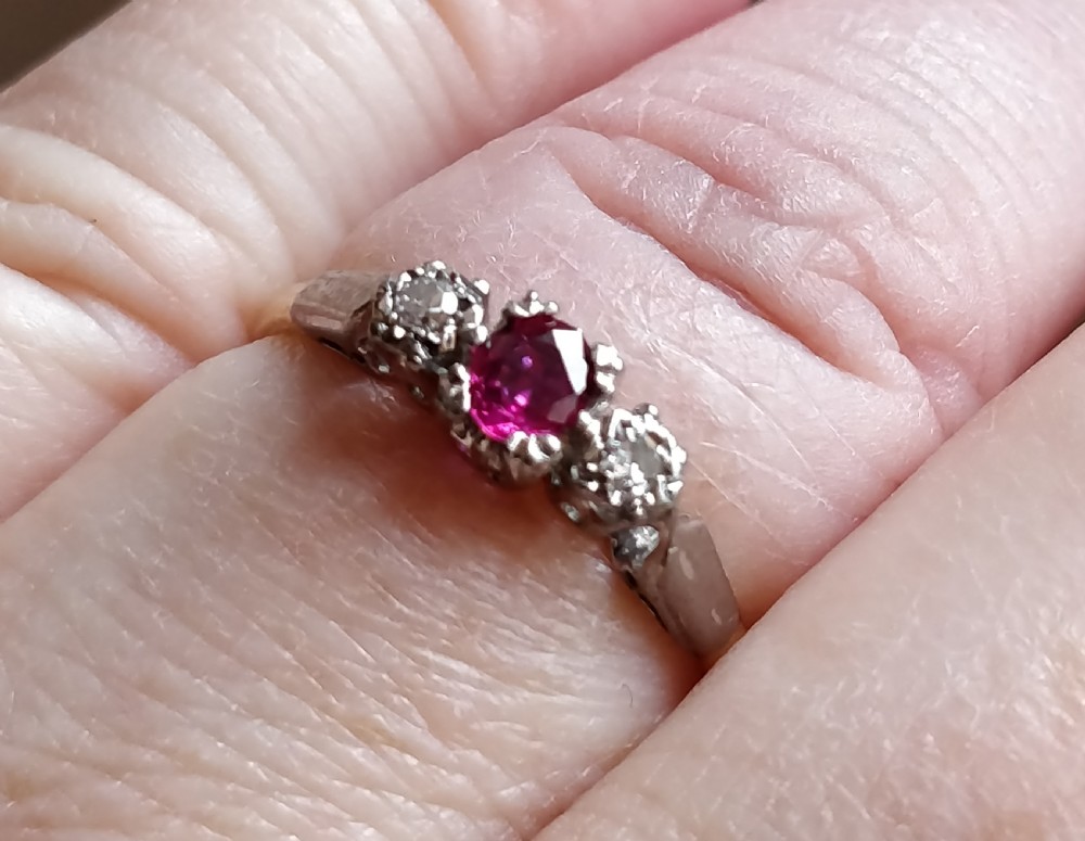 Art Deco 18ct Diamond Platinum Ruby Ring View IX