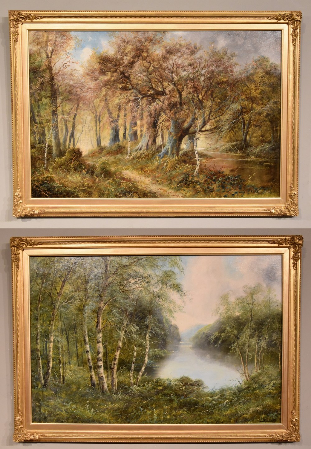 Oil Painting Pair by F. Walters 