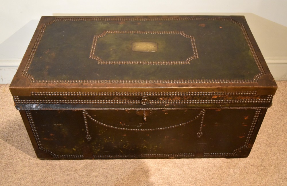 Large George III Green Leather, Camphor Wood Coaching Trunk View III
