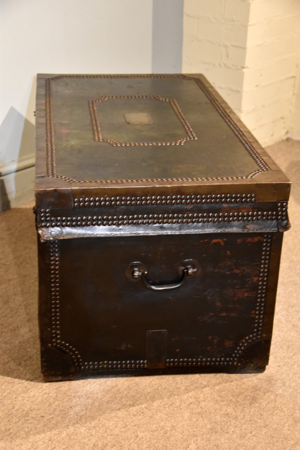 Large George III Green Leather, Camphor Wood Coaching Trunk View VI