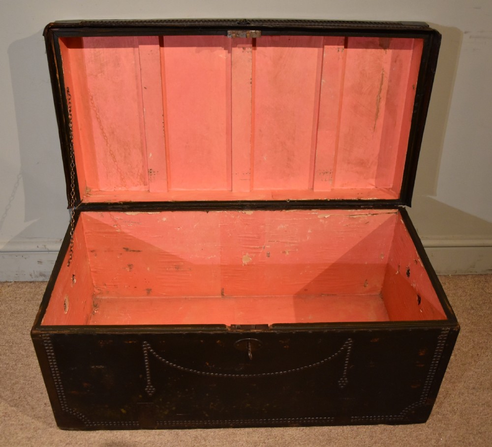 Large George III Green Leather, Camphor Wood Coaching Trunk View VII