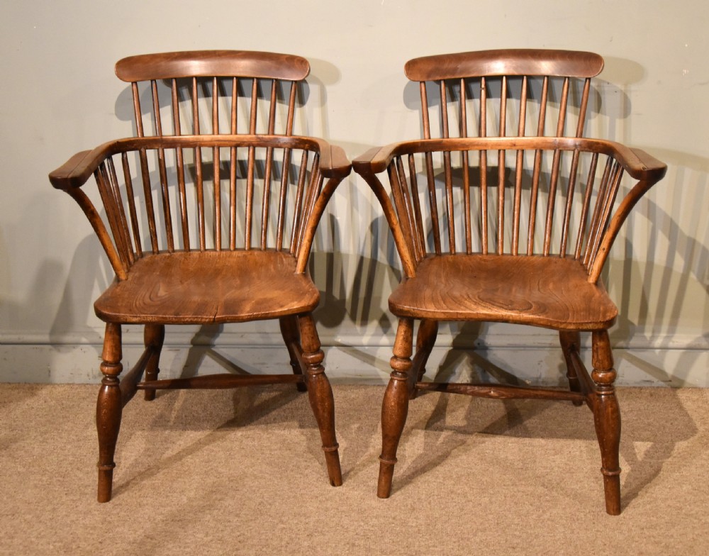 Pair 19th Century Country Ash Elm Windsor Armchairs View II