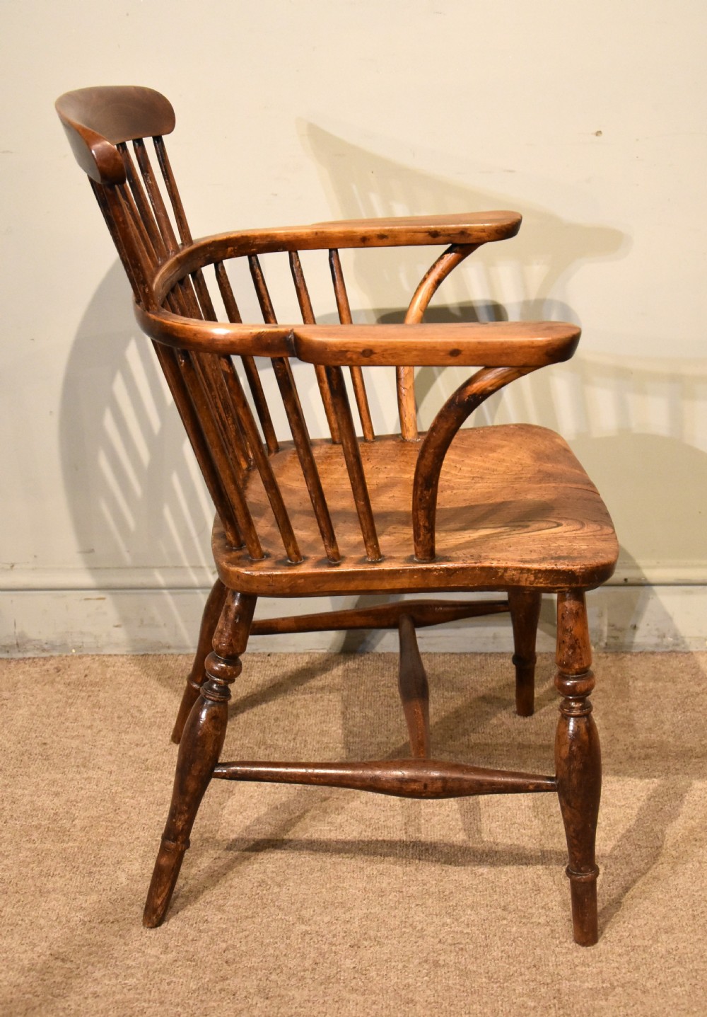 Pair 19th Century Country Ash Elm Windsor Armchairs View V