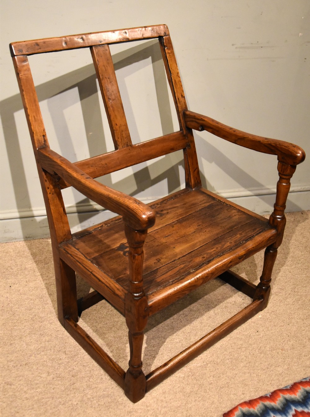 Early 18th C Primitive Elm Open Armchair View II