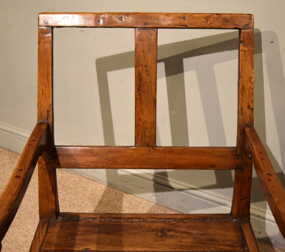 Early 18th C Primitive Elm Open Armchair View IV