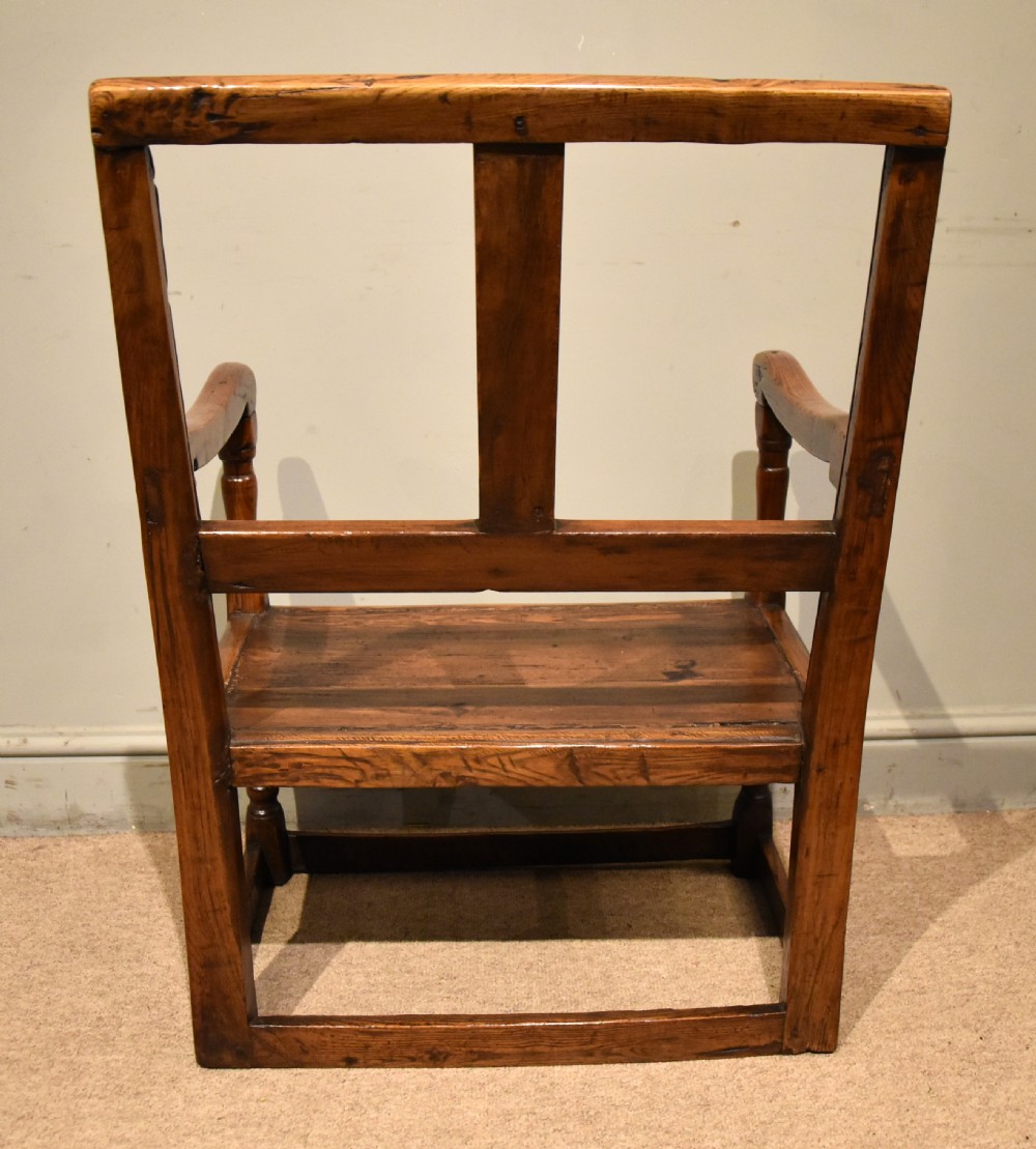 Early 18th C Primitive Elm Open Armchair View VII