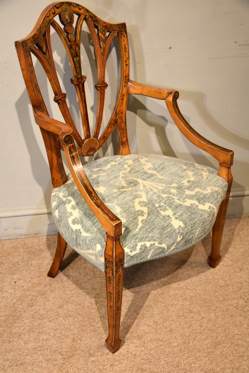Late 19th Century Satinwood Painted Armchair View IV