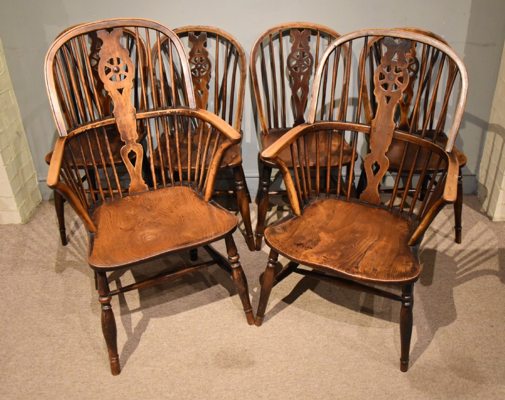 Set of Six Ash and Elm Wheel Back Dining Chairs View II