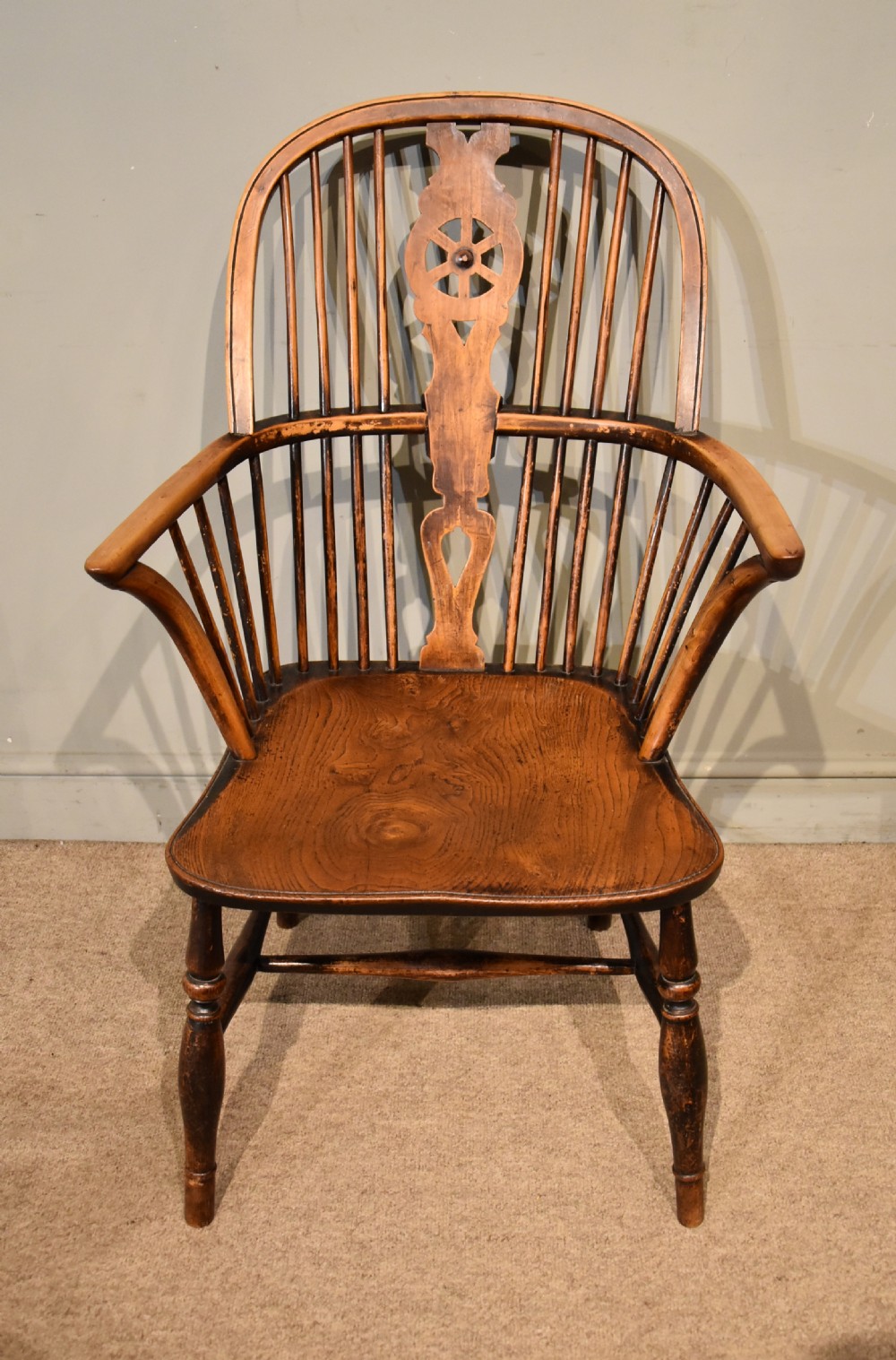 Set of Six Ash and Elm Wheel Back Dining Chairs View VI