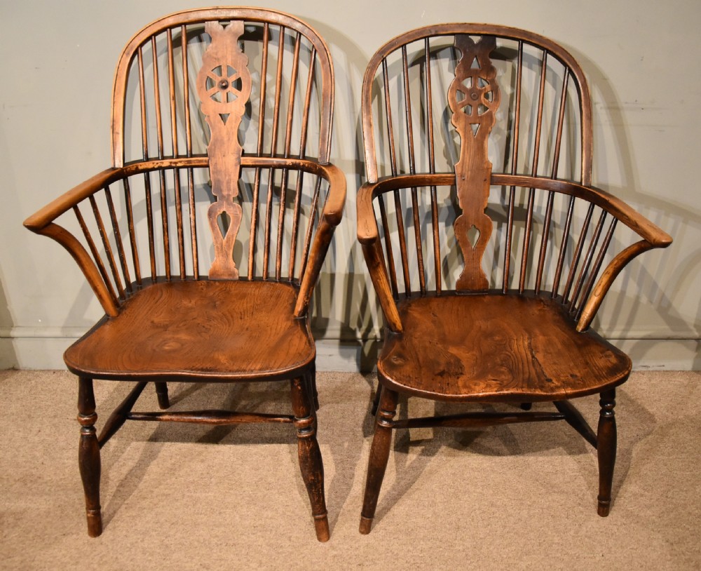 Set of Six Ash and Elm Wheel Back Dining Chairs View VII