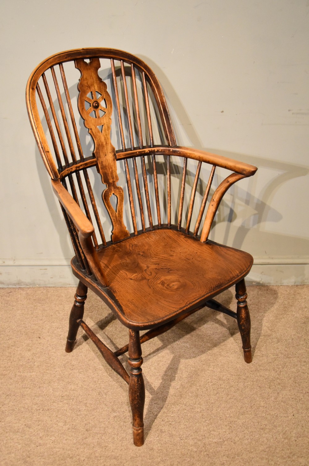 Set of Six Ash and Elm Wheel Back Dining Chairs View X