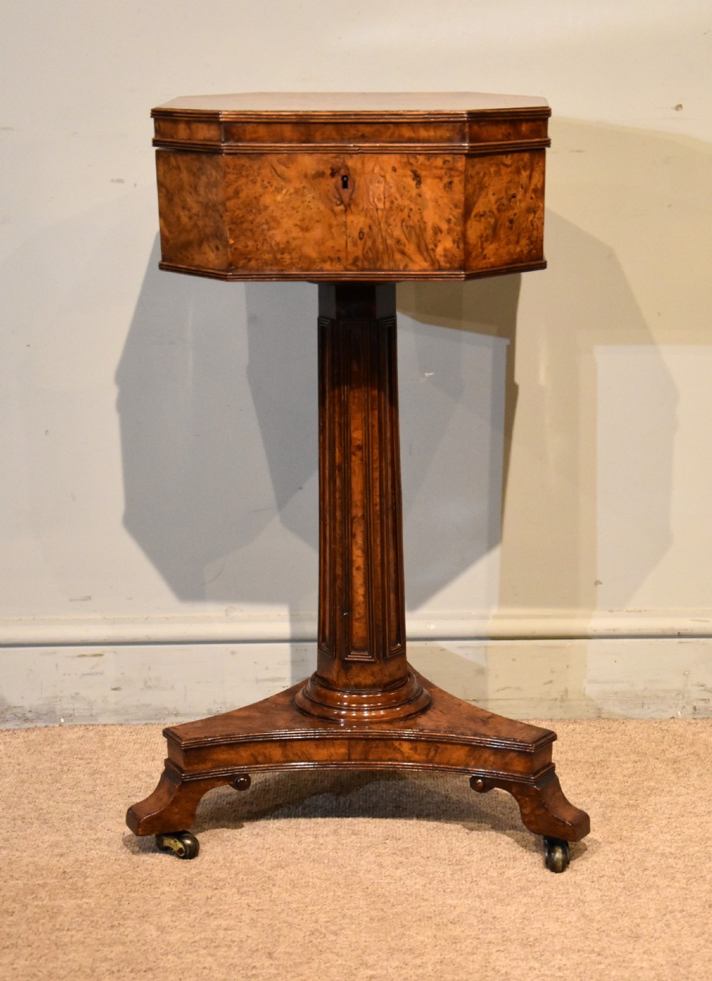 Burr Yew Regency Period Tea Poy / Side Table View II