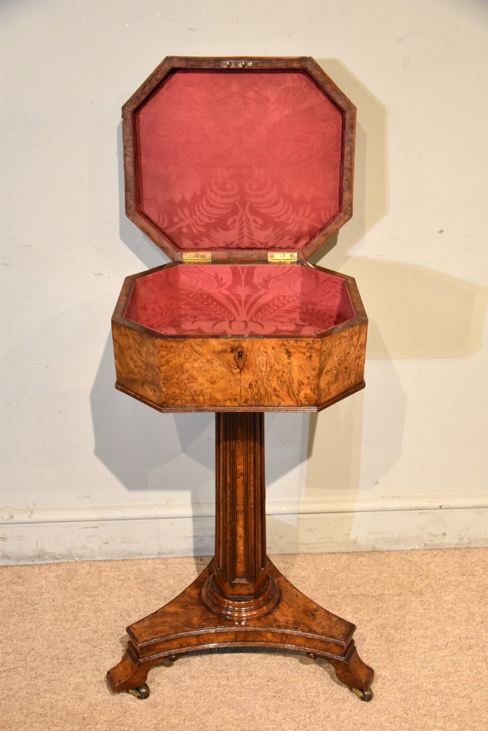 Burr Yew Regency Period Tea Poy / Side Table View V