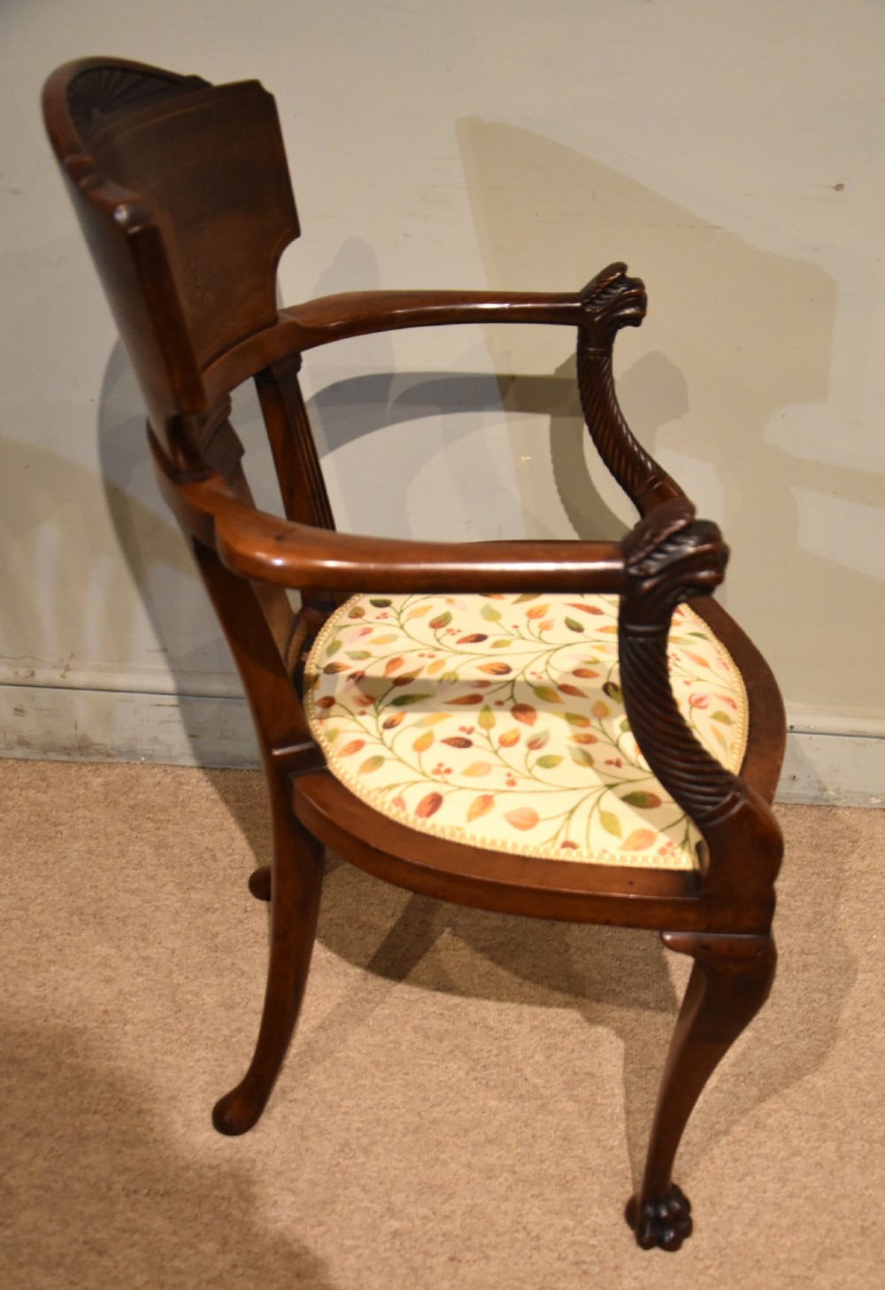 late 19th century French mahogany and marquetry elbow chair View V