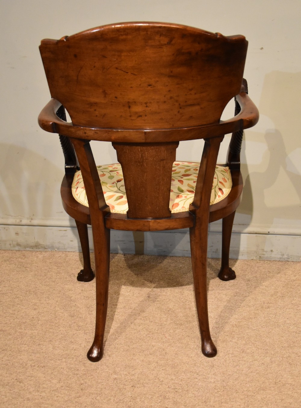 late 19th century French mahogany and marquetry elbow chair View VI