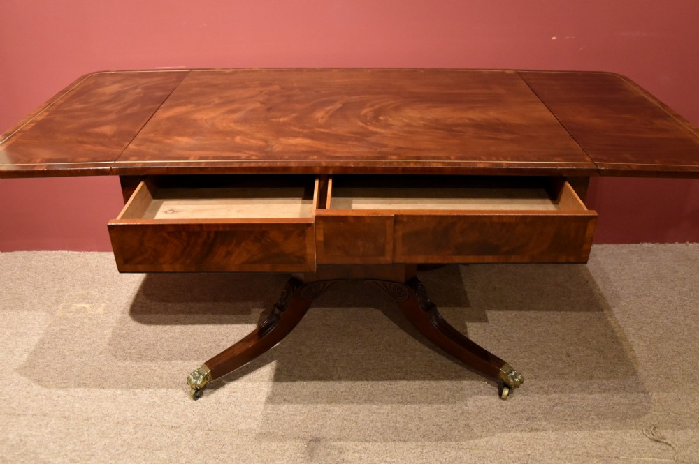 Large single pedestal Regency mahogany dining sofa table View IV