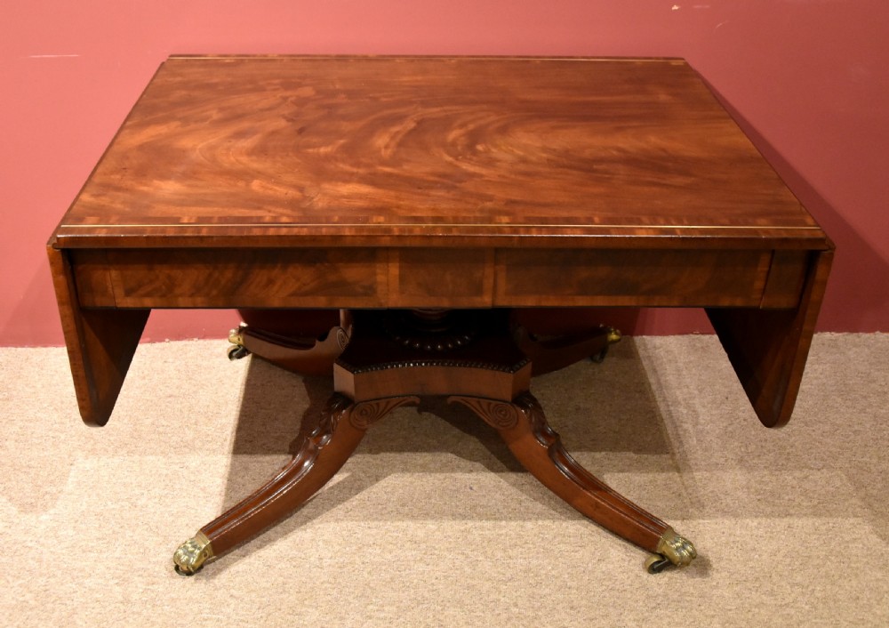 Large single pedestal Regency mahogany dining sofa table View IX