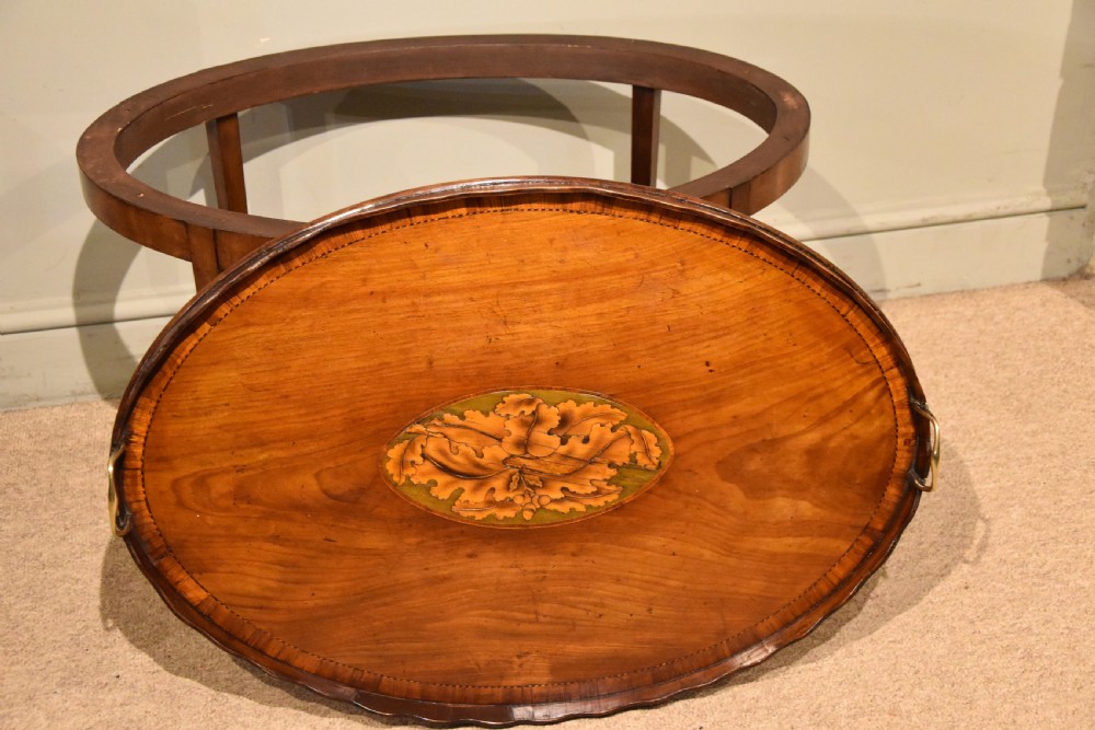 George III mahogany oval tray on stand View IV