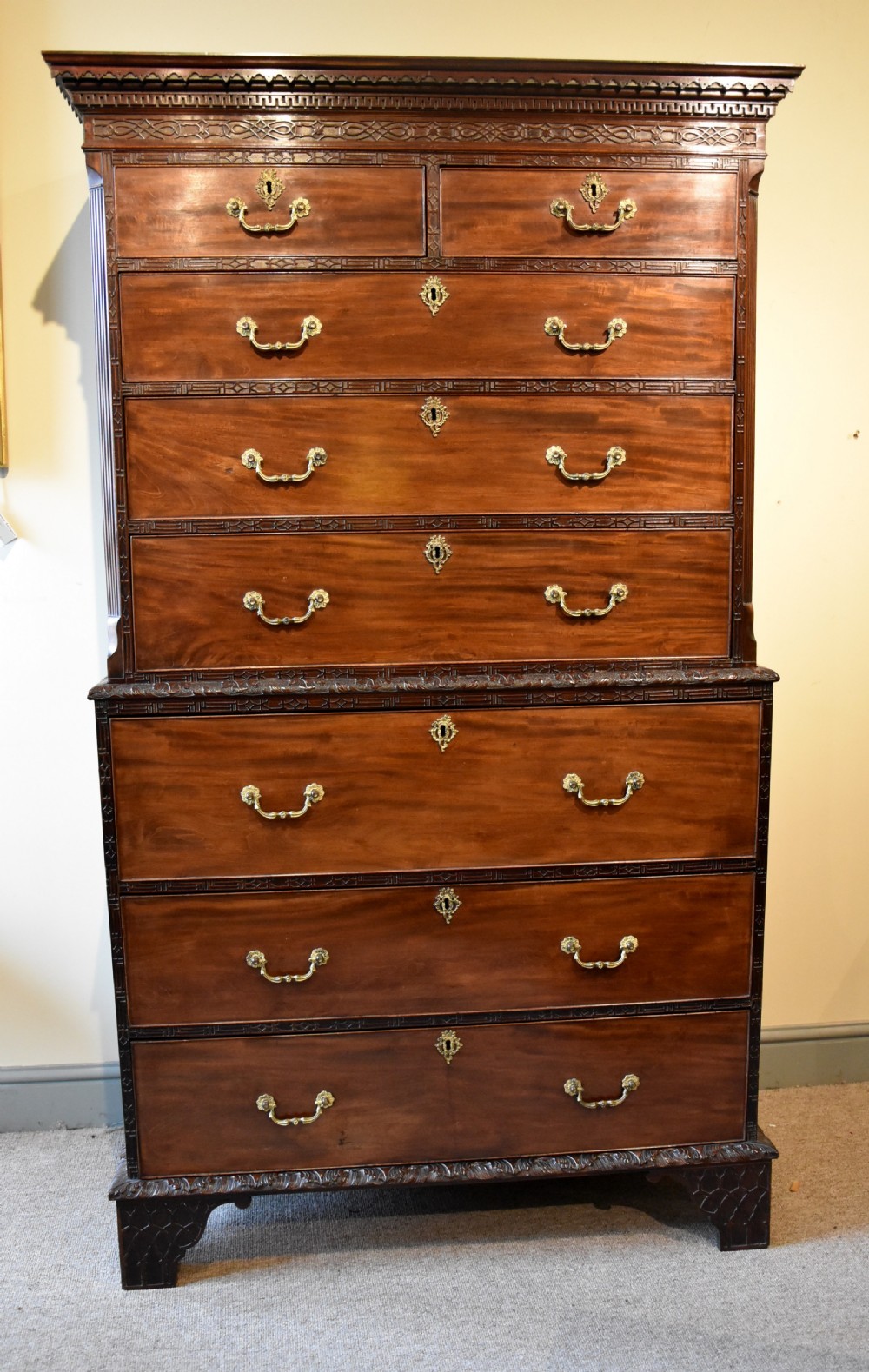 Mid 18th century mahogany carved chest on chest View II