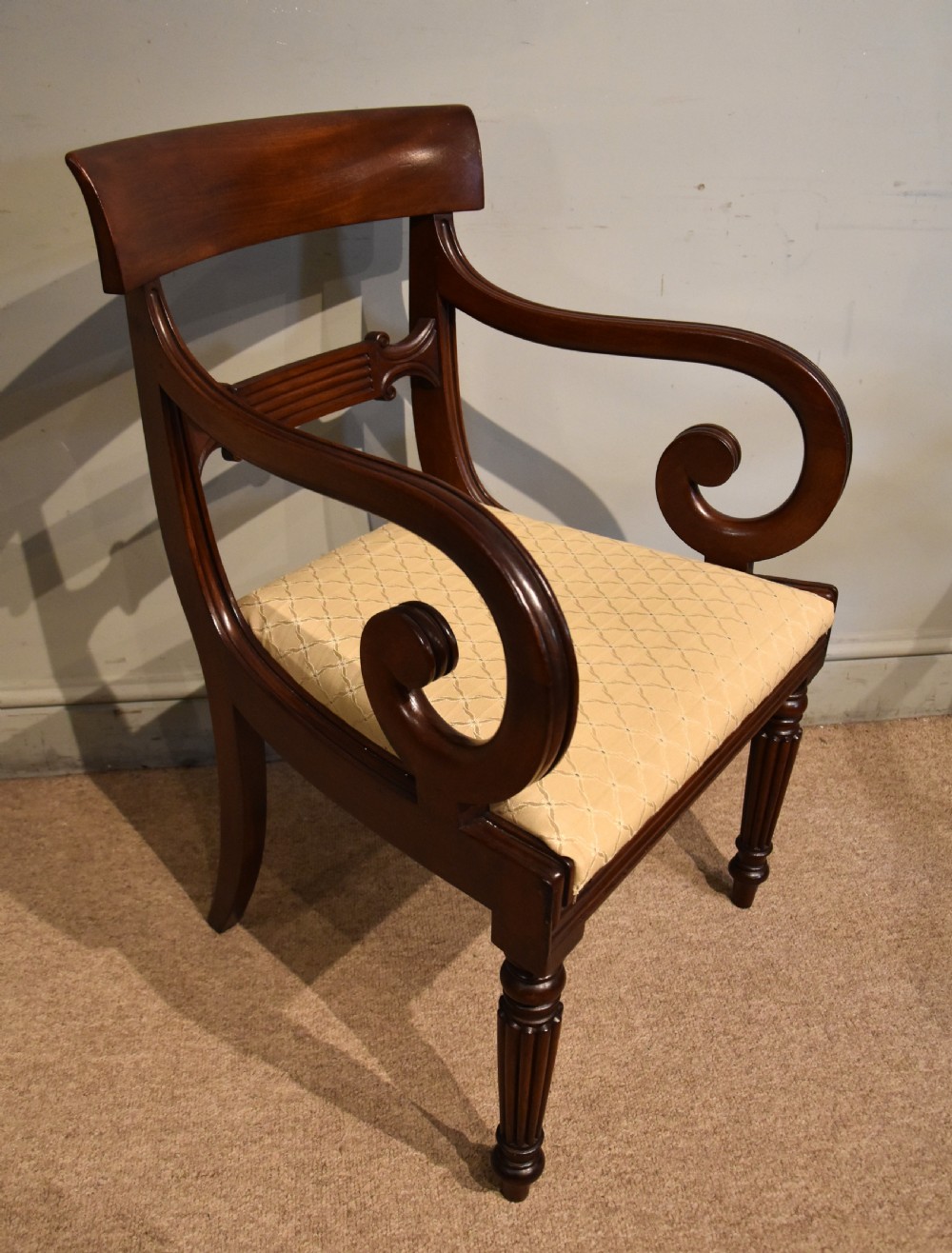 Regency period mahogany scroll armchair  View III