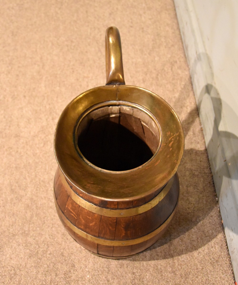 Large Victorian oak and brass bound pitcher jug View IV