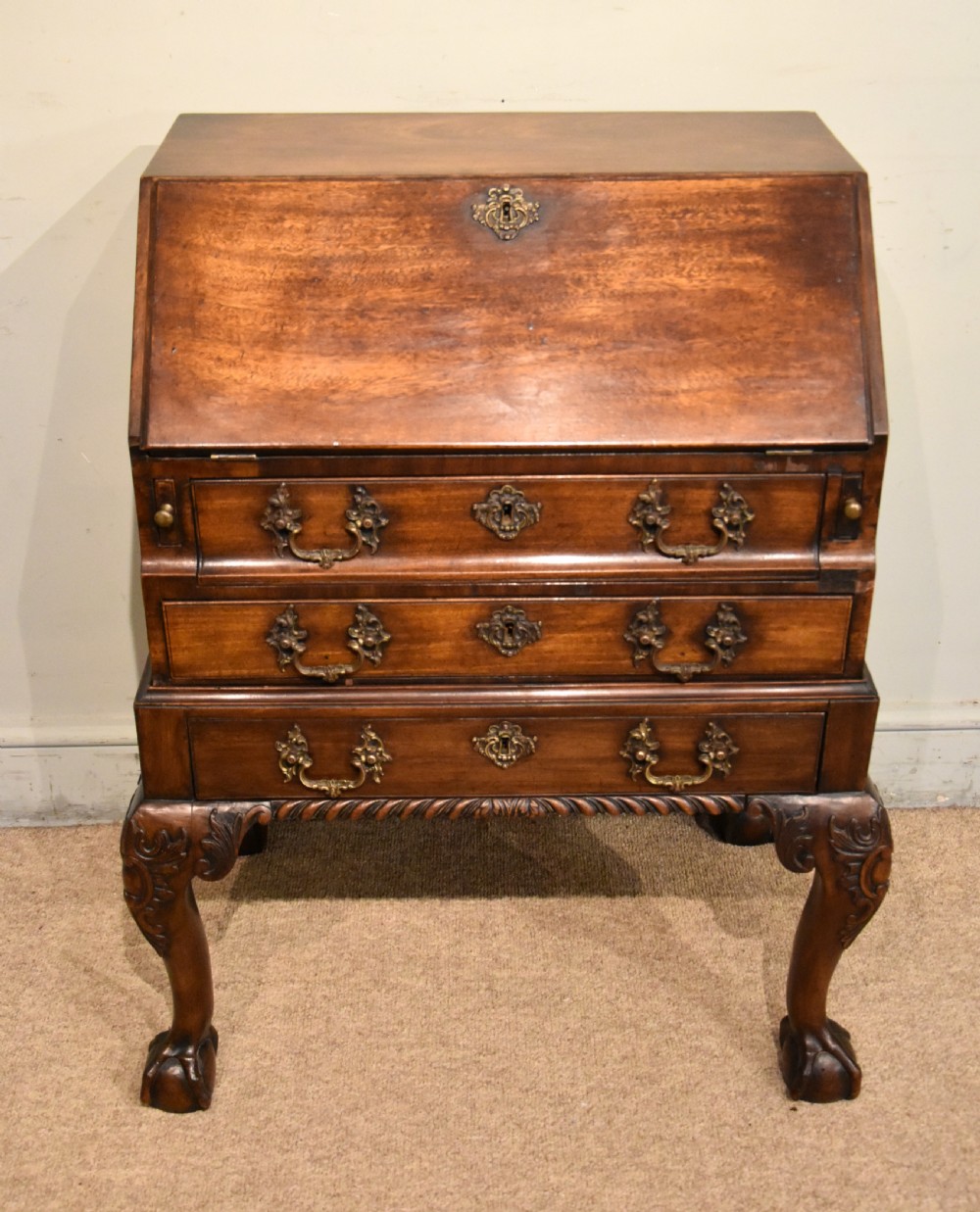 Diminutive George II Cuban Mahogany Bureau on stand View II