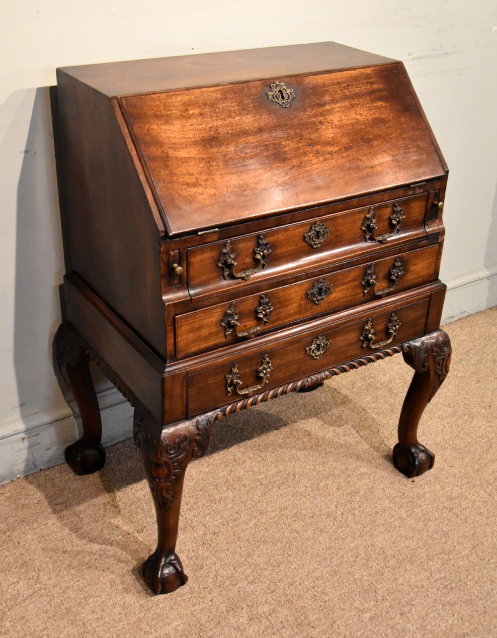 Diminutive George II Cuban Mahogany Bureau on stand View III