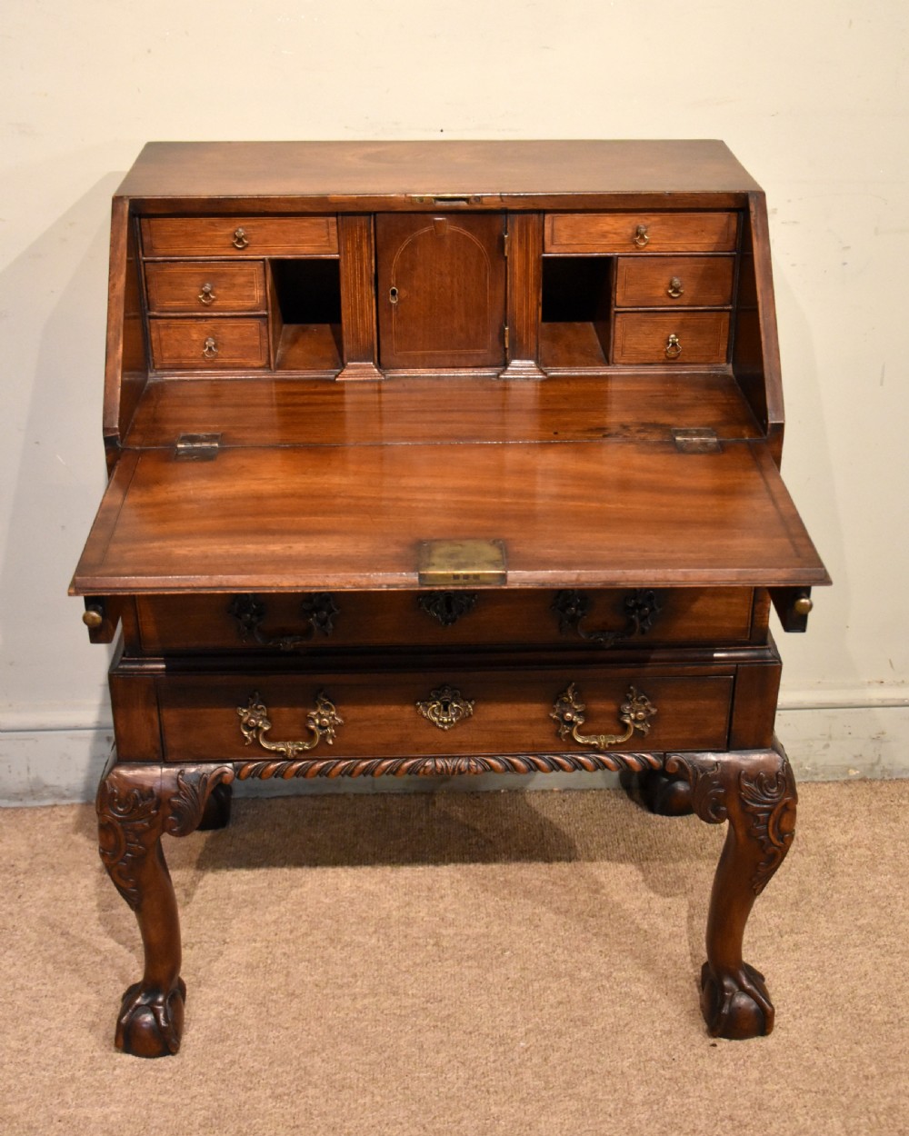 Diminutive George II Cuban Mahogany Bureau on stand View IV