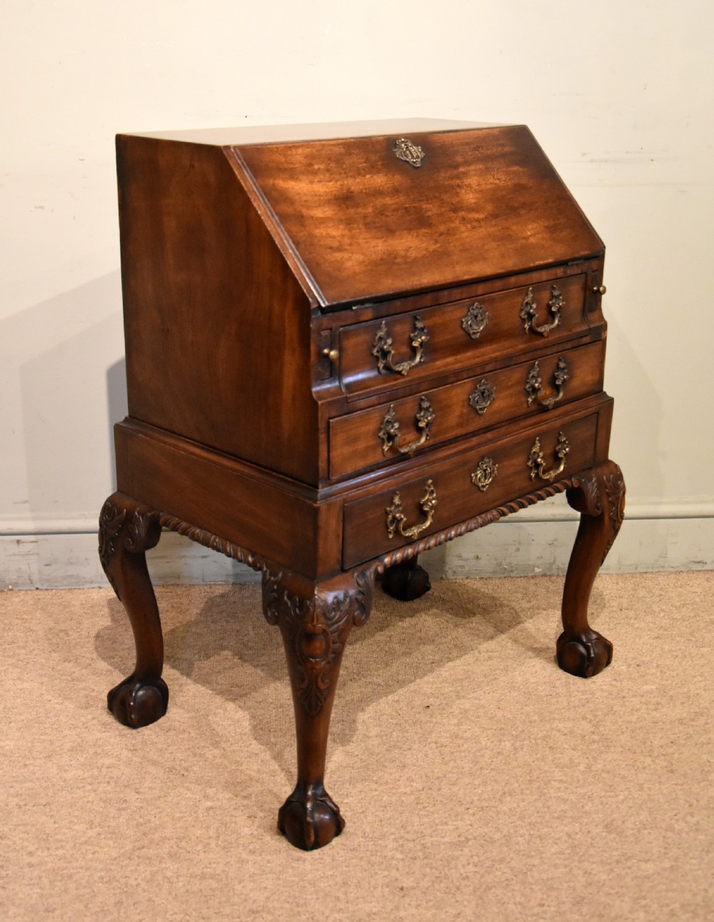 Diminutive George II Cuban Mahogany Bureau on stand View X