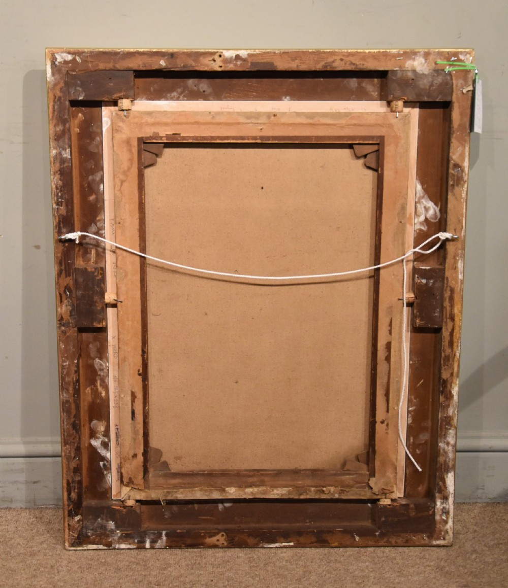 A 19th-century Victorian still life oil painting depicting grapes, peaches, plums, and game birds set within a gilded frame. View V
