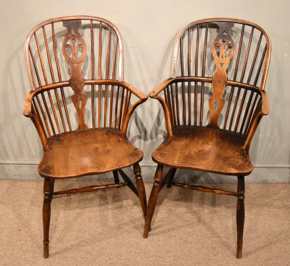 Welsh elm high back Windsor armchairs